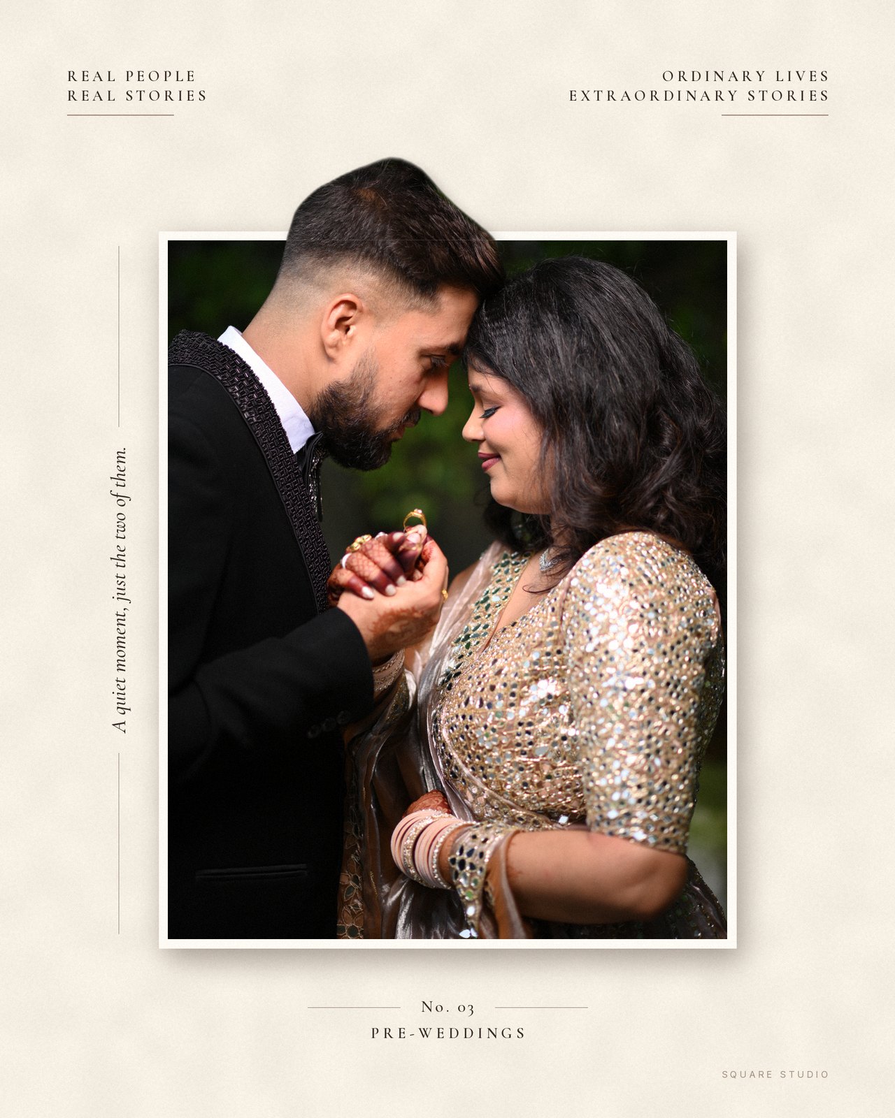 Editorial collage: a couple touching foreheads, their heads rising out of the print
